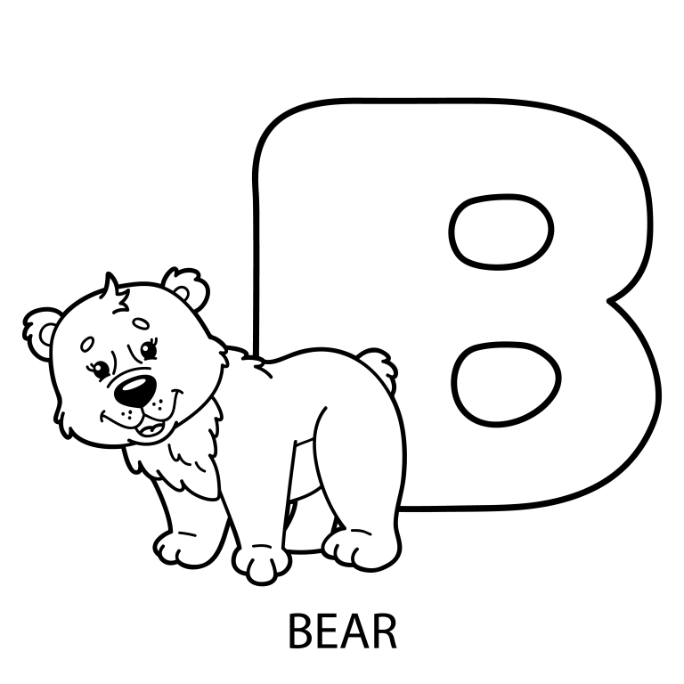 Little Red Bear’s Animal Alphabet Coloring Pages — “B” is for “Bear
